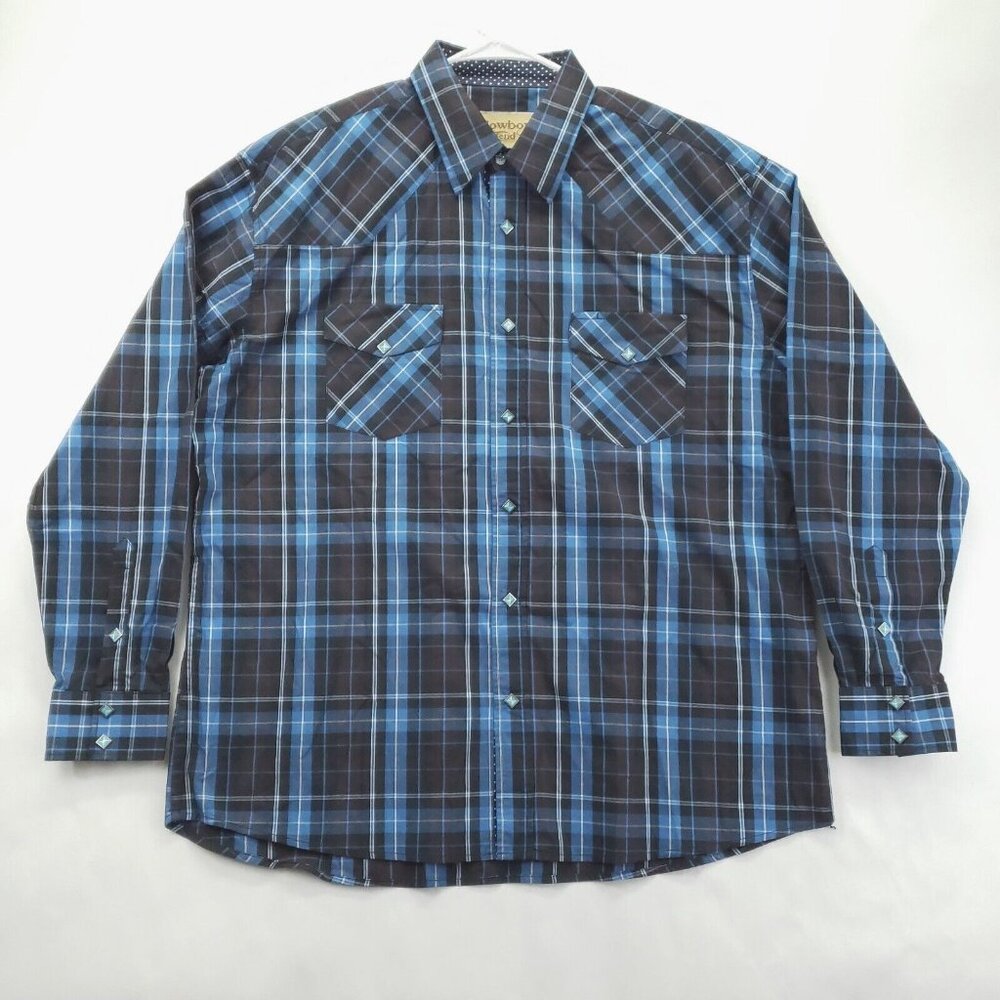 Cowboy Legend Shirt Mens 2XL Black Blue Western Diamond Pearl Snap Flip Cuffs